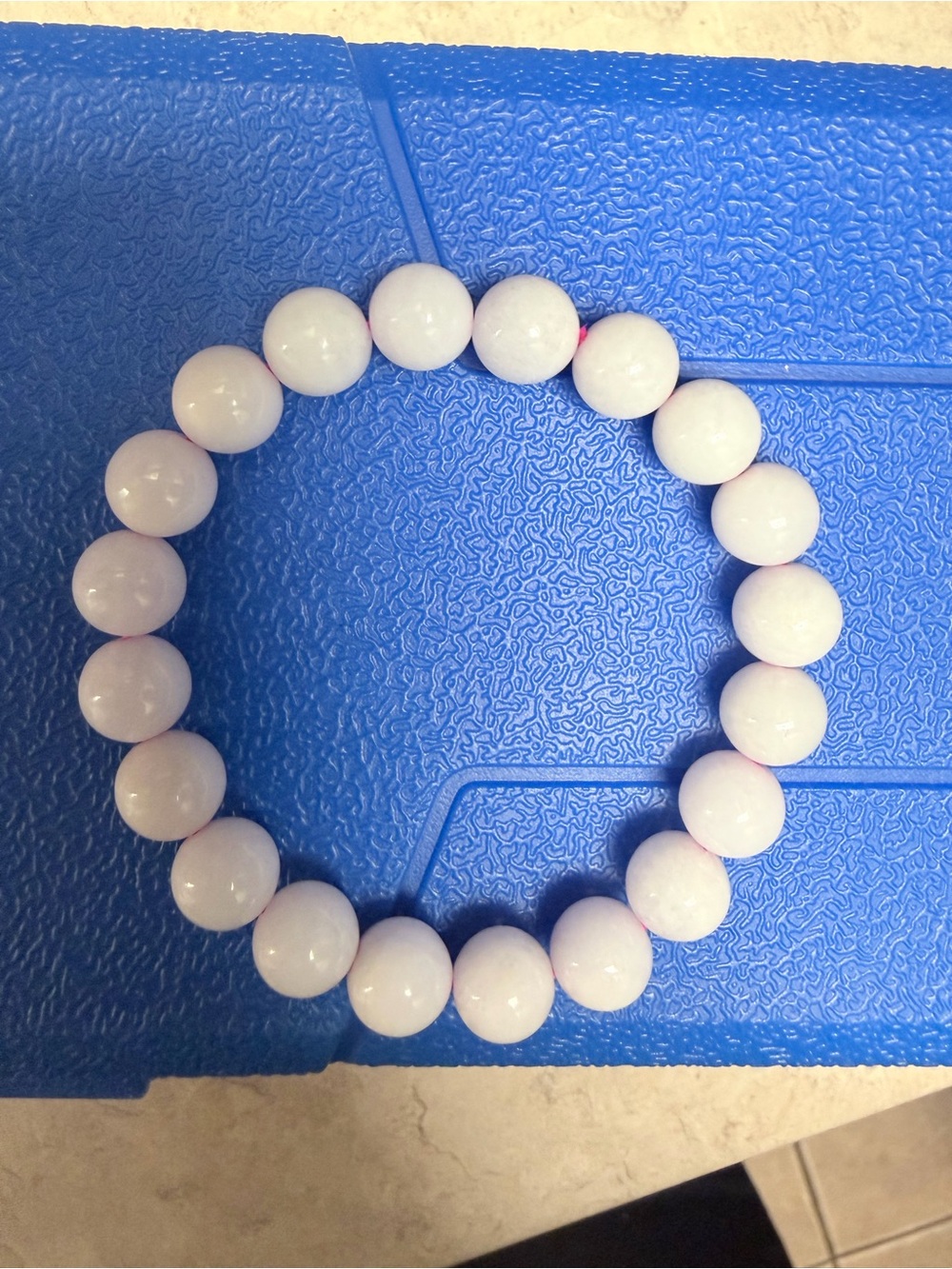 White JADE Beaded Stretch Bracelet - Unbranded 9mm